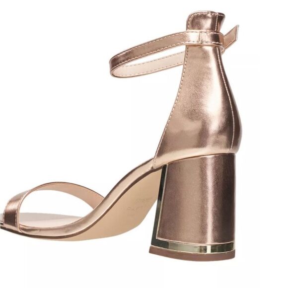 Revolve H by Halston Rose Gold and Silver Practical Block Heel Sandals NWOT - Picture 2 of 12